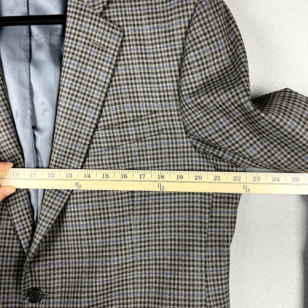 Brooks‎ Brothers 1818 Madison Saxxon Wool Blazer Mens 42L Black Tan Check Plaid